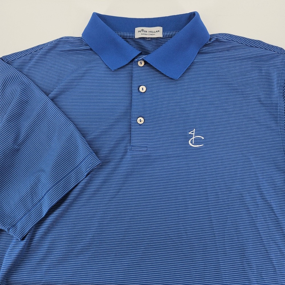 Peter Millar Summer Comfort Mens Blue Striped Performance Golf Polo Shirt XL